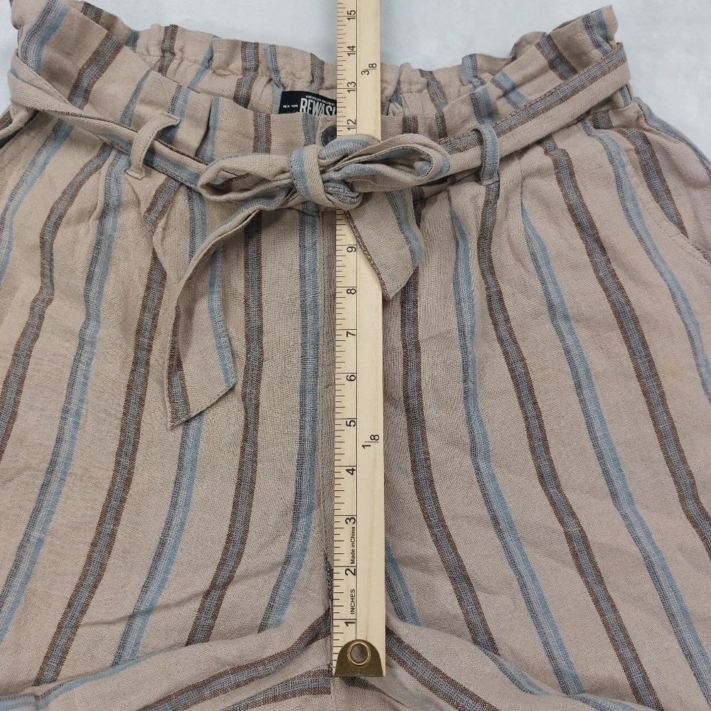 REWASH WOMEN'S TAN LINEN BLEND WIDE LEG BLUE STRIPE PULL ON CAPRI PANTS SIZE L - Picture 6 of 9